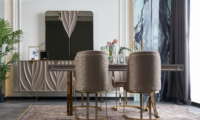Dining group dining nook dining room dining table wood brown set 9-piece sideboard