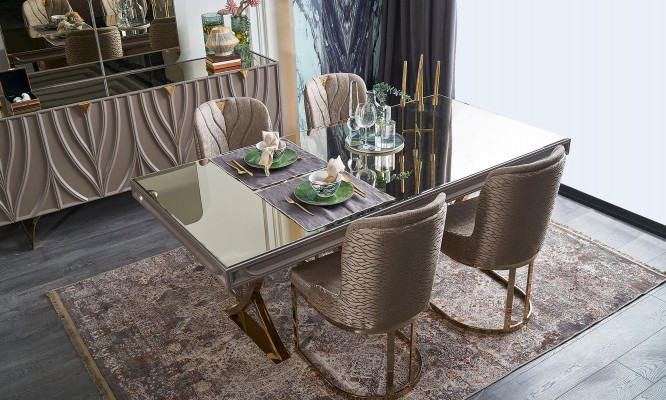 Dining group dining nook dining room dining table wood brown set 9-piece sideboard