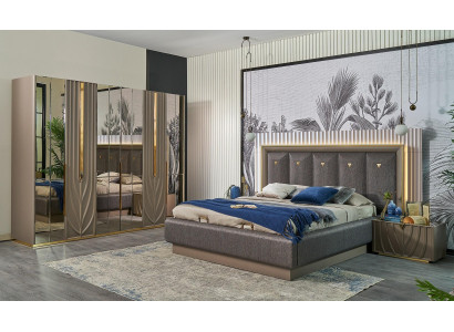 Complete bedroom furniture double bed brown set 4-piece nightstands