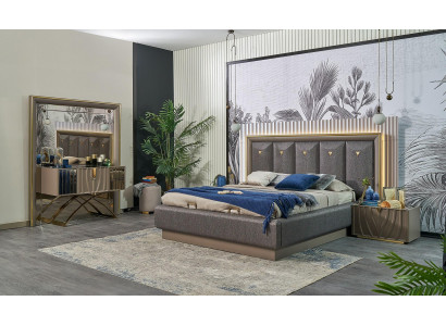 Bedroom set double bed brown set 4-piece console table new