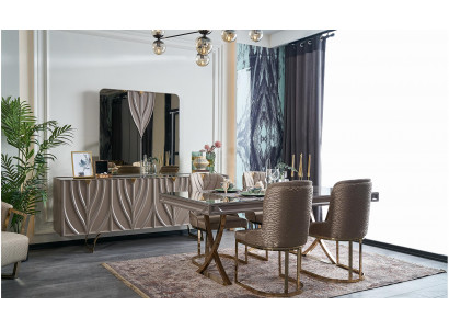 Dining table dining group dining area dining room wood brown set 7-piece chairs luxury