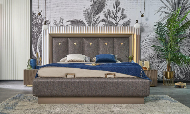 Double Bed Complete Bedroom Bed Brown Set 3-Piece Wooden Nightstands