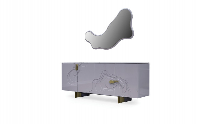 Sideboard set with mirror cabinet wood pink dining room