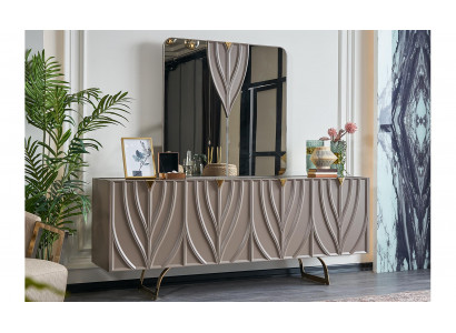 Sideboard set, sideboard with mirror, dining room, wood, brown, cabinet