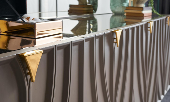 Sideboard set, sideboard with mirror, dining room, wood, brown, cabinet