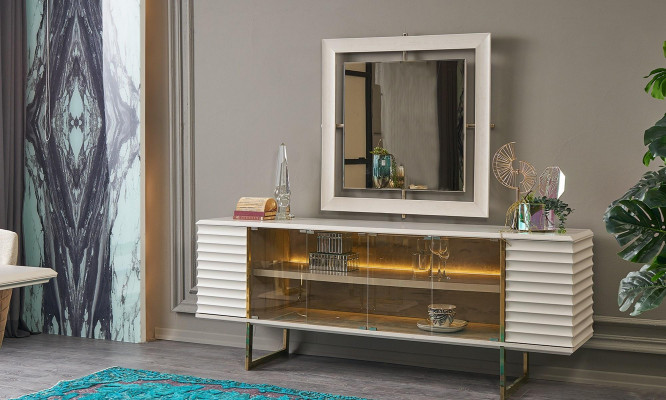 Sideboard set sideboard with mirror dining room wood beige dresser