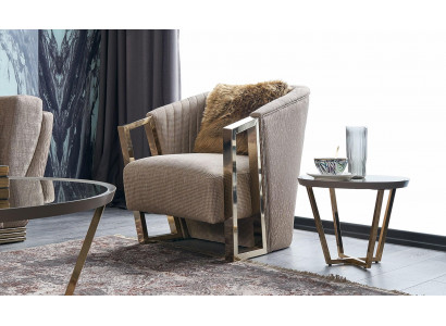 Modern single-seater armchair fabric living room brown upholstered seat seat