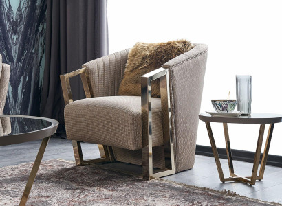 Modern single-seater armchair fabric living room brown upholstered seat seat