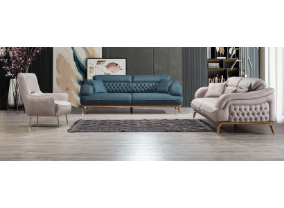 Living room sofa set 3-piece modern Chesterfield 2x three-seater sofa design armchair