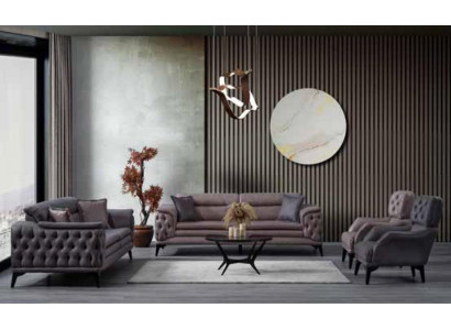 Luxury Furniture Brown Living Room Two-Seater Textile and Leather Sofas Modern