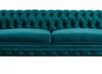 Chesterfield Three-Seater Creative Furniture Textile Fabric Blue-Green Living Room Modern