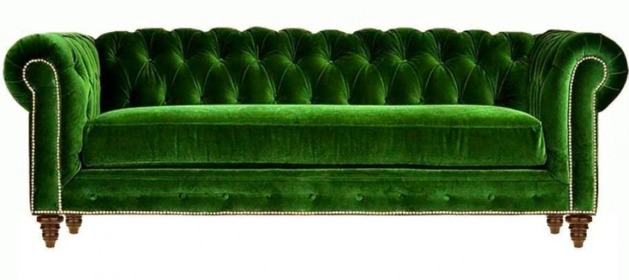 Original Chesterfield Three-Seater Modern Design Sofa Green Velvet Furniture Fabric Couch