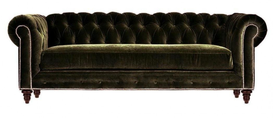 Original Chesterfield Three-Seater Modern Design Sofa Green Velvet Furniture Fabric Couch