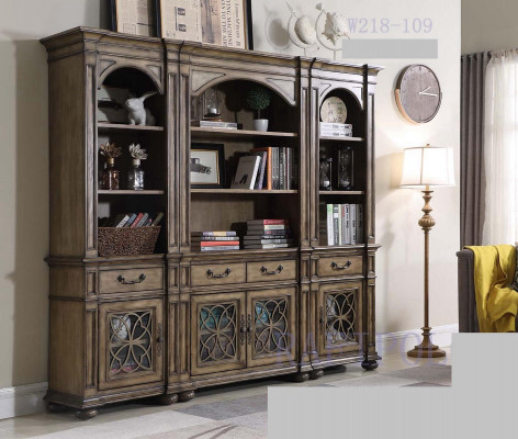 Details on design wall shelf, bookshelf, living room wall unit.