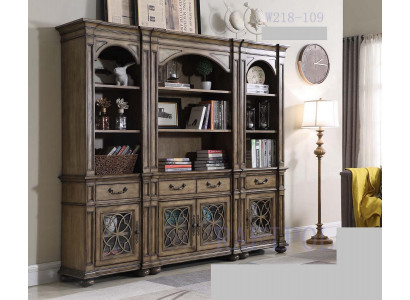 Details on design wall shelf, bookshelf, living room wall unit.