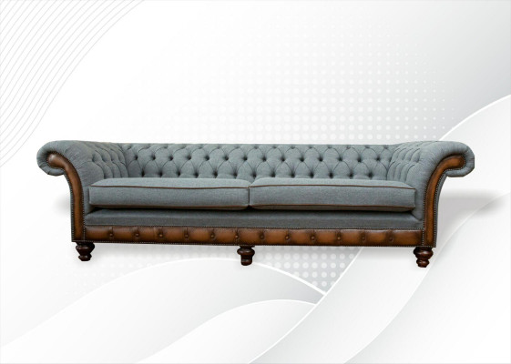 Big XXL Sofa 4-Seater Couch Chesterfield Upholstery Set Leather Fabric Gray