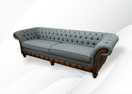 Big XXL Sofa 4-Seater Couch Chesterfield Upholstery Set Leather Fabric Gray
