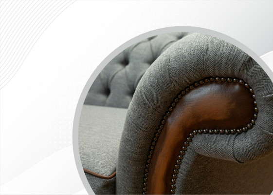 Big XXL Sofa 4-Seater Couch Chesterfield Upholstery Set Leather Fabric Gray
