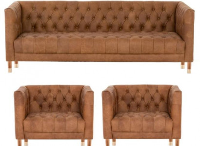 Brown velvet Chesterfield 2 armchairs leather modern design furniture sofa set sofas new