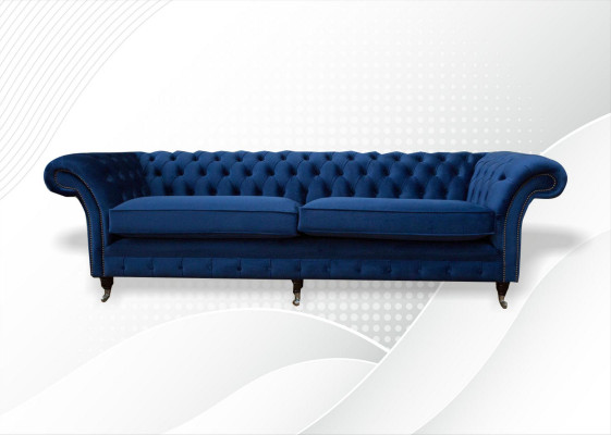 Blue XXL Big Sofa Couch Chesterfield 265cm Upholstery Sofas 4 Seater