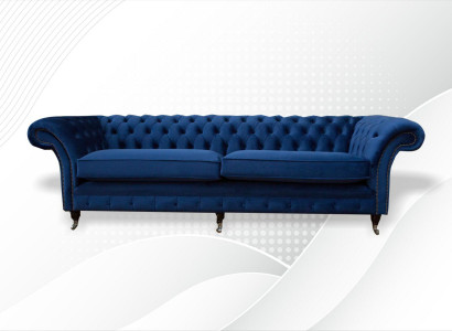 Blue XXL Big Sofa Couch Chesterfield 265cm Upholstery Sofas 4 Seater