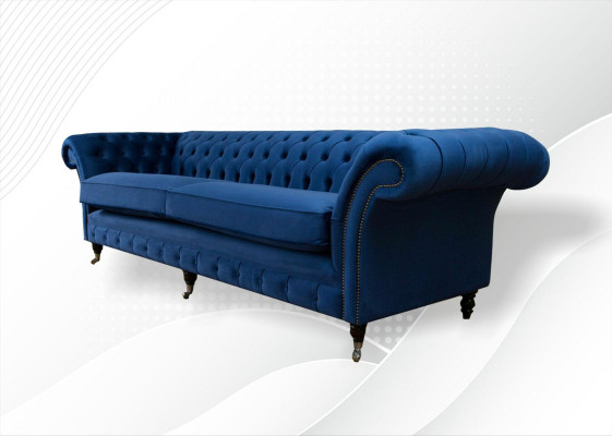 Blue XXL Big Sofa Couch Chesterfield 265cm Upholstery Sofas 4 Seater