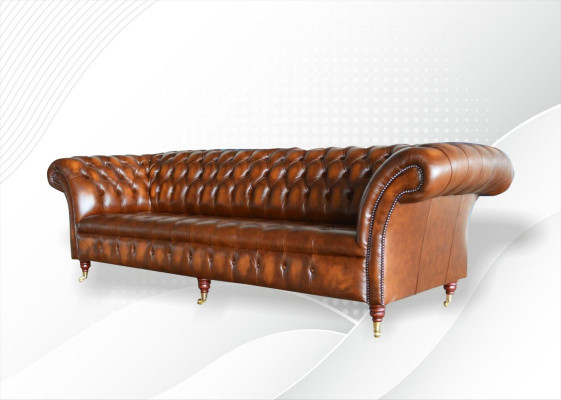 Brown Chesterfield Sofa Upholstery Leather Couch Set 4-Seater