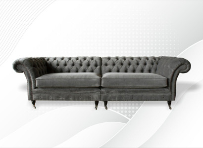 XXL Chesterfield Sofa 4-Seater Couch Upholstered Seating Suite Textile Leather
