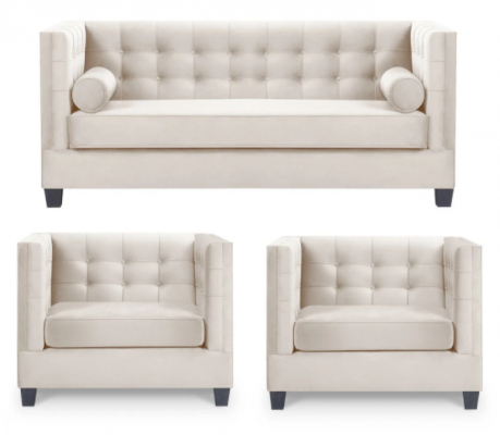 Chesterfield Suite Group Armchair Beige Fabric Couches Furniture Sofa Set New