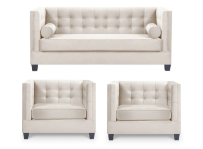 Chesterfield Suite Group Armchair Beige Fabric Couches Furniture Sofa Set New