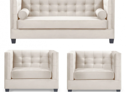 Chesterfield Suite Group Armchair Beige Fabric Couches Furniture Sofa Set New