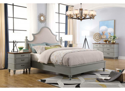 Bedroom set bed 2x bedside table console beds textile double hotel upholstery