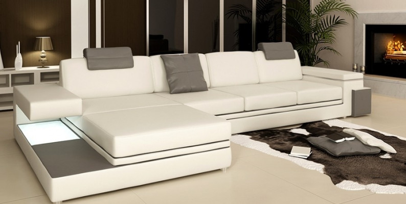 Design leather sofa with USB, upholstered living area corner set Tachau corner