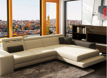 Corner sofa + USB upholstered sofa living landscape seating corner suite leather textile Geroda