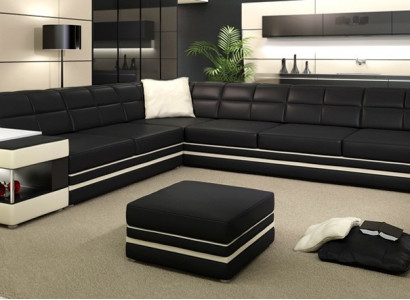 Corner sofa, sofa, USB upholstery, leather living landscape, corner suite, L-shaped leather sofa 3026