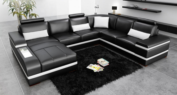 Corner sofa leather sofa with USB big XXL U shape living landscape sofa couch set LED