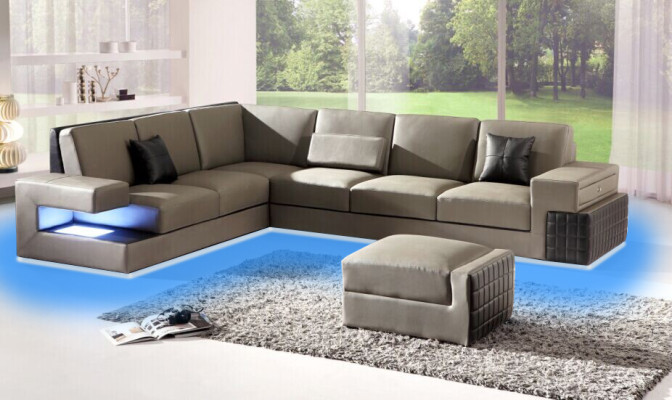Modern corner sofa + USB upholstery seat leather design sofa set living landscape new