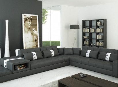 Corner sofa with USB Couch Sofa Living Area Corner Upholstery Leather Textile Peterso