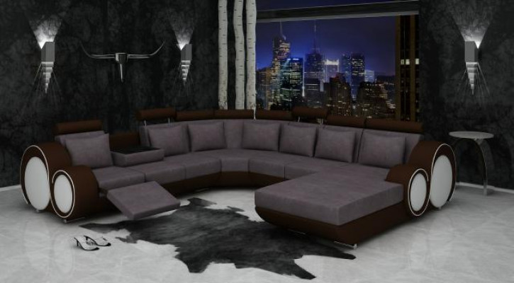 Textile sofa with USB XXL living landscape fabric couch big upholstered sofa U shape new