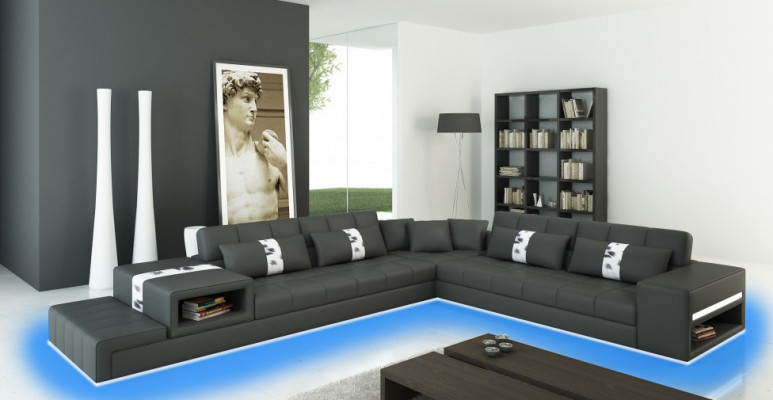 Corner sofa with USB Couch Sofa Living Area Corner Upholstery Leather Textile Peterso