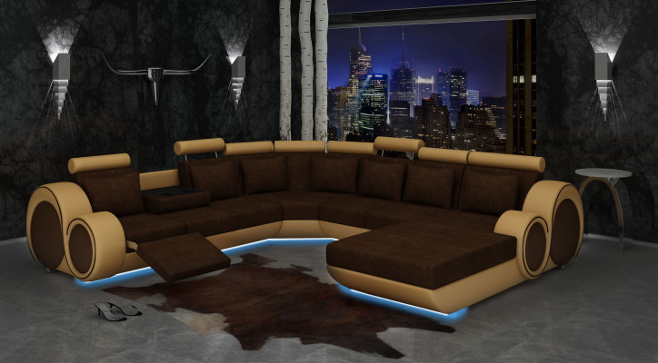 Textile sofa with USB XXL living landscape fabric couch big upholstered sofa U shape new