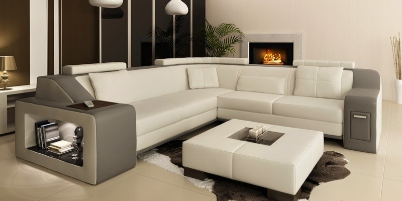 Corner sofa leather textile sofa with USB upholstery living landscape L suite seating Isching