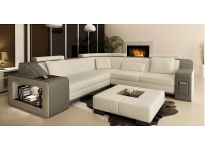 Corner sofa leather textile sofa with USB upholstery living landscape L suite seating Isching