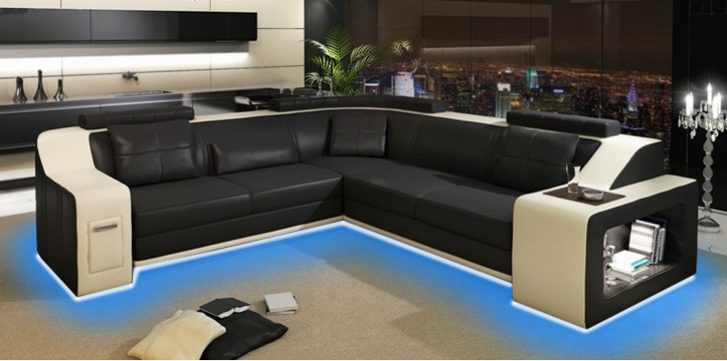 Corner sofa leather textile sofa with USB upholstery living landscape L suite seating Isching