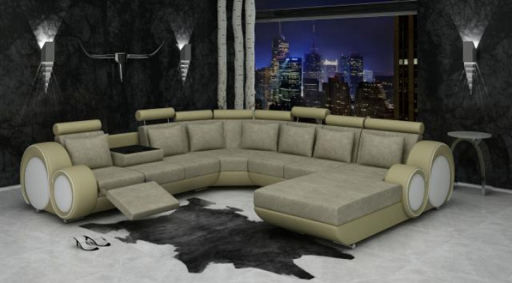 Textile sofa with USB XXL living landscape fabric couch big upholstered sofa U shape new