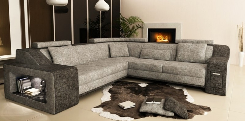 Sectional sofa leather fabric sofa with USB, upholstery living landscape L set seat Isching