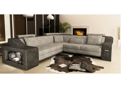 Sectional sofa leather fabric sofa with USB, upholstery living landscape L set seat Isching