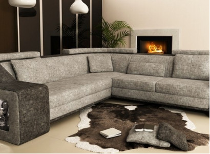 Sectional sofa leather fabric sofa with USB, upholstery living landscape L set seat Isching