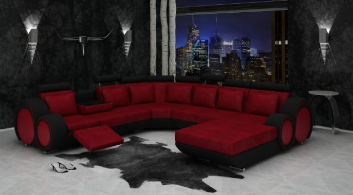 Textile sofa with USB XXL living landscape fabric couch big upholstered sofa U shape new