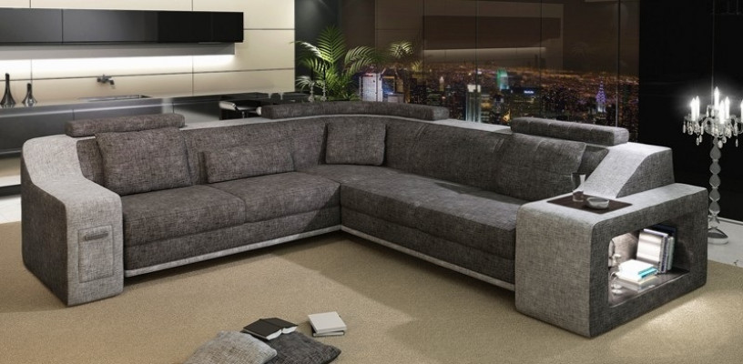 Sectional sofa leather fabric sofa with USB, upholstery living landscape L set seat Isching